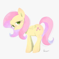 Size: 1447x1447 | Tagged: safe, artist:1drfl_world_end, fluttershy, pegasus, pony, g4, blushing, female, looking at you, mare, simple background, solo, white background
