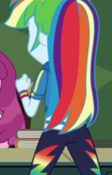 Size: 460x718 | Tagged: safe, screencap, cheerilee, rainbow dash, equestria girls, g4, my little pony equestria girls: better together, the last day of school, cropped, female, offscreen character, rear view