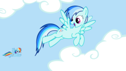 Size: 1920x1080 | Tagged: safe, rainbow dash, oc, oc:mohdashie, pegasus, pony, g4, duo, female, flying, mare, recolor, sky