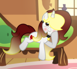 Size: 943x840 | Tagged: safe, artist:darbypop1, oc, oc only, oc:destiny blood, pony, unicorn, couch, female, mare, solo