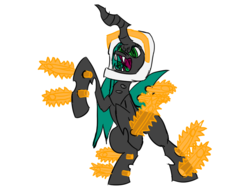 Size: 1024x768 | Tagged: safe, artist:anonymous, queen chrysalis, g4, /mlp/, angry, drawthread, helmet, lego, meme, old meme, orange transparent chainsaws