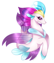 Size: 1203x1391 | Tagged: safe, artist:beanbunn, queen novo, seapony (g4), g4, my little pony: the movie, bioluminescent, blushing, clothes, colored pupils, colored wings, crown, eyelashes, female, fin wings, fins, fish tail, jewelry, purple eyes, purple tail, purple wings, regalia, see-through, signature, simple background, smiling, smiling at you, solo, tail, transparent background, white background, wings