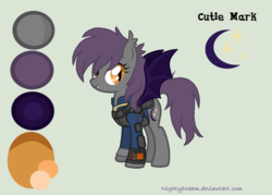 Size: 2084x1492 | Tagged: safe, artist:dreamy990, oc, oc only, oc:nighthawk, bat pony, pony, clothes, female, jumpsuit, mare, pipbuck, simple background, solo, vault suit