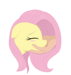 Size: 1734x1824 | Tagged: safe, artist:kirr12, fluttershy, human, pegasus, pony, g4, blushing, bust, cute, eyes closed, female, floppy ears, hand, mare, portrait, profile, shyabetes, simple background, smiling, solo, transparent background