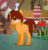 Size: 545x564 | Tagged: safe, artist:darbypop1, oc, oc only, oc:cheesy weezy, pony, unicorn, cake, food, hat, male, party hat, present, solo, stallion