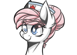 Size: 3500x2500 | Tagged: safe, artist:lrusu, nurse redheart, earth pony, pony, g4, bust, eye clipping through hair, female, high res, mare, simple background, smiling, solo, transparent background