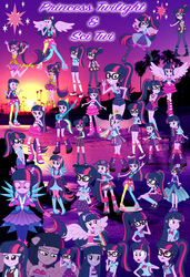 Size: 3900x5700 | Tagged: safe, artist:huntercwalls, sci-twi, twilight sparkle, equestria girls, equestria girls specials, g4, my little pony equestria girls, my little pony equestria girls: better together, my little pony equestria girls: dance magic, my little pony equestria girls: forgotten friendship, my little pony equestria girls: friendship games, my little pony equestria girls: legend of everfree, my little pony equestria girls: rainbow rocks, beach, boots, camp everfree outfits, clothes, converse, counterparts, crystal gala dress, crystal guardian, crystal prep academy uniform, crystal wings, dress, fall formal outfits, high heel boots, multeity, ponied up, poster, school uniform, sci-twilicorn, shoes, sparkle sparkle sparkle, sunset, super ponied up, swimsuit, twilight sparkle (alicorn), twilight's cutie mark, twolight