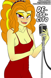 Size: 833x1262 | Tagged: safe, artist:pshyzomancer, adagio dazzle, equestria girls, g4, blushing, breasts, cleavage, clothes, despacito, dress, female, luis fonsi, microphone, solo