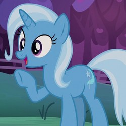 Size: 625x625 | Tagged: safe, screencap, trixie, pony, unicorn, g4, uncommon bond, cropped, cute, diatrixes, female, mare, open mouth, raised hoof, smiling, solo