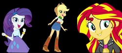 Size: 918x401 | Tagged: safe, applejack, rarity, sunset shimmer, equestria girls, g4, black background, simple background