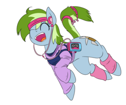 Size: 1800x1500 | Tagged: safe, artist:dudey64, oc, oc only, oc:nessy gouge, pony, 80s, clothes, laughing, simple background, solo, transparent background