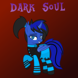 Size: 1080x1080 | Tagged: safe, artist:tacobender, oc, oc only, bat pony, changeling, pony, bat eyes, bat pony oc, black hair, blue and black, blue hair, changeling oc, clothes, commission, commission info, dark soul, female, mare, missing cutie mark, name, ponytail, simple background, solo, vector