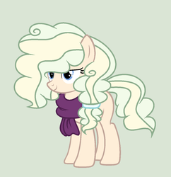 Size: 1024x1060 | Tagged: safe, artist:roseloverofpastels, oc, oc only, oc:pear muffin, earth pony, pony, base used, clothes, digital art, female, green background, mare, next generation, offspring, parent:applejack, parent:double diamond, parents:applediamond, scarf, simple background