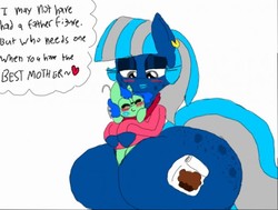 Size: 512x387 | Tagged: safe, artist:chillywilly, oc, oc:chilly willy, oc:sugar muffin, pony, unicorn, blushing, butt freckles, clothes, colt, ear piercing, earring, female, freckles, glasses, jewelry, kiss mark, lipstick, male, mother, mother and son, piercing, sweater, thick
