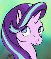 Size: 701x813 | Tagged: safe, artist:saoirsepdg, starlight glimmer, pony, unicorn, g4, bust, female, gradient background, mare, portrait, smiling, solo