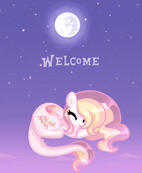 Size: 685x834 | Tagged: safe, artist:sugaryicecreammlp, oc, oc only, oc:rose garden, pegasus, pony, chibi, female, mare, mare in the moon, moon, night, sleeping, solo