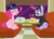 Size: 2948x2146 | Tagged: safe, artist:badumsquish, derpibooru exclusive, mean twilight sparkle, pinkie pie, alicorn, earth pony, pony, g4, the mean 6, the saddle row review, too many pinkie pies, :i, alternate hairstyle, clone, clothes, diner, disguise, duo, eating, female, food, fork, frown, glowing, glowing horn, happy, hat, high res, horn, levitation, magic, magic aura, messy mane, messy tail, pancakes, pinkie clone, plate, ponytail, show accurate, smiling, story in the comments, sweater, table, talking, telekinesis, unamused