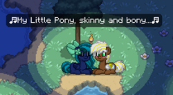 Size: 1257x693 | Tagged: safe, oc, oc:frosty leaf, oc:midnight mist, pegasus, pony, pony town, funny, music