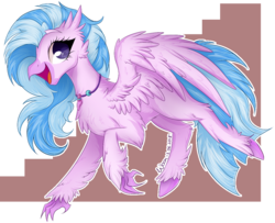 Size: 1238x1003 | Tagged: safe, artist:woonborg, silverstream, classical hippogriff, hippogriff, g4, chest fluff, female, happy, simple background, solo, spread wings, stairs, transparent background, wings