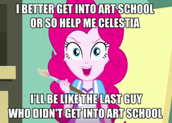 Size: 850x608 | Tagged: safe, pinkie pie, equestria girls, g4, my little pony equestria girls: summertime shorts, the art of friendship, image macro, implied genocide, implied hitler, meme, paintbrush