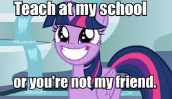 Size: 940x540 | Tagged: safe, edit, edited screencap, screencap, twilight sparkle, alicorn, pony, g4, horse play, blackmail, bronybait, cute, female, image macro, meme, school of friendship, smiling, solo, twiabetes, twilight sparkle (alicorn)