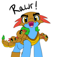 Size: 1500x1184 | Tagged: safe, artist:dudey64, oc, oc:box-filly, hydra, pony, clothes, costume, multiple heads, rawr, solo