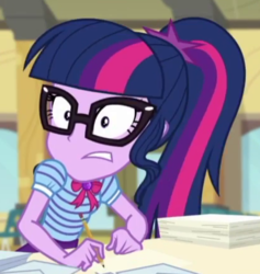 Size: 413x436 | Tagged: safe, screencap, sci-twi, twilight sparkle, equestria girls, g4, my little pony equestria girls: better together, the last day of school, cropped, female, pencil, solo