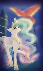 Size: 1024x1707 | Tagged: safe, artist:shay-draws, philomena, princess celestia, alicorn, phoenix, pony, g4, duo, female, mare