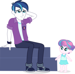 Size: 1726x1706 | Tagged: safe, artist:punzil504, alumnus shining armor, princess flurry heart, shining armor, equestria girls, g4, barefoot, clothes, cute, dress, equestria girls-ified, father and child, father and daughter, father's day, feet, female, flurrybetes, male, pants, polydactyly, shoes, simple background, transparent background, watch, wristwatch