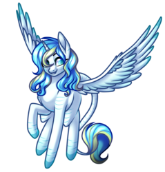 Size: 1024x1069 | Tagged: safe, artist:amazing-artsong, artist:micky-ann, artist:mittz-the-trash-lord, oc, oc only, alicorn, pony, alicorn oc, blue eyes, blue mane, collaboration, simple background, smiling, solo, transparent background, white coat