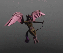 Size: 960x810 | Tagged: safe, artist:stellarator, princess cadance, alicorn, anthro, unguligrade anthro, g4, 3d, animated, archery, armor, arrow, blender, blender cycles, bow (weapon), bow and arrow, female, flying, hipposandals, hooves, horn, leather, leather armor, mare, no sound, not sfm, sandals, smiling, smirk, solo, turnaround, weapon, webm, wings