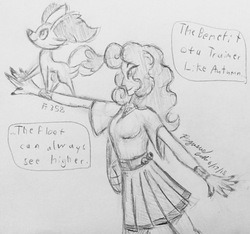 Size: 2193x2057 | Tagged: safe, artist:floofyfoxcomics, oc, oc:autumn science, fennekin, human, clothes, high res, humanized, monochrome, pokémon, purse, shirt, skirt, traditional art