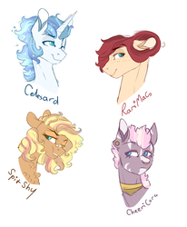 Size: 1024x1244 | Tagged: safe, artist:anyatrix, oc, oc only, earth pony, hybrid, pony, unicorn, zony, bust, female, interspecies offspring, magical lesbian spawn, male, mare, offspring, one eye closed, parent:big macintosh, parent:cheerilee, parent:fluttershy, parent:princess celestia, parent:rarity, parent:royal guard, parent:spitfire, parent:zecora, parents:guardlestia, parents:rarimac, parents:spitshy, portrait, simple background, stallion, white background, wink