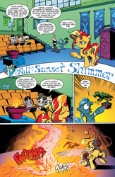Size: 1073x1650 | Tagged: safe, idw, official comic, juniper berry, sunset shimmer, pony, unicorn, g4, spoiler:comic, spoiler:comicannual2013, advertisement, carnivorous plant, comic, female, idw advertisement, magic, male, mare, plant, plant magic, preview, princess celestia's school for gifted unicorns, speech bubble, stallion, unnamed character, unnamed pony, whistling