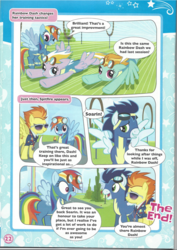 Size: 826x1169 | Tagged: safe, lightning dust, rainbow dash, soarin', spitfire, pony, g4, clothes, comic, goggles, magazine scan, recolor, super sub!, uniform, unnamed character, unnamed pony, wonderbolts, wonderbolts uniform
