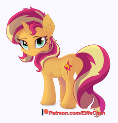 Size: 2200x2300 | Tagged: safe, artist:katakiuchi4u, sunset shimmer, pony, unicorn, g4, cute, female, high res, horn, looking at you, looking back, looking back at you, mare, patreon, patreon logo, shimmerbetes, simple background, smiling, solo, white background