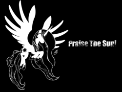 Size: 2400x1800 | Tagged: safe, artist:ppdraw, princess celestia, alicorn, pony, g4, black and white, female, flying, grayscale, jewelry, mare, monochrome, praise the sun, regalia, silhouette, solo, wallpaper