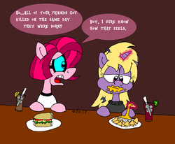 Size: 2870x2367 | Tagged: safe, artist:dragonboi471, pinkie pie, twilight sparkle, the clone that got away, g4, the mean 6, chips, diane, food, high res, nachos, pinkamena diane pie, wig