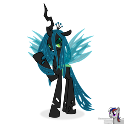 Size: 4000x4000 | Tagged: safe, artist:intelmax89, queen chrysalis, changeling, changeling queen, g4, absurd resolution, crown, female, hair twirl, jewelry, lidded eyes, regalia, simple background, solo, transparent background, transparent wings, wings