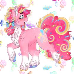 Size: 768x768 | Tagged: safe, artist:wanderingpegasus, pinkie pie, earth pony, pony, g4, candy, chest fluff, female, food, lollipop, mare, rainbow power, solo