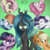 Size: 3000x3000 | Tagged: safe, artist:bronybehindthedoor, mean applejack, mean fluttershy, mean pinkie pie, mean rainbow dash, mean rarity, mean twilight sparkle, queen chrysalis, alicorn, changeling, changeling queen, earth pony, pegasus, pony, unicorn, g4, my little pony: friendship is magic, the mean 6, clone, clone six, cowboy hat, evil rainbow dash, evil smirk, female, hat, high res, mare, mean six