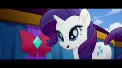 Size: 1920x1080 | Tagged: safe, screencap, rarity, pony, unicorn, g4, my little pony: the movie, butt, female, mare, open mouth, plot, rearity, smiling, solo