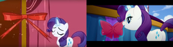 Size: 1280x354 | Tagged: safe, edit, edited screencap, screencap, rarity, pony, friendship is magic, g4, my little pony: the movie, butt, callback, comparison, female, plot, ribbon, solo