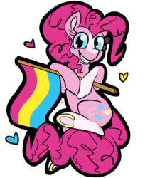 Size: 840x997 | Tagged: safe, artist:sallindaemon, pinkie pie, earth pony, pony, g4, alternate design, blaze (coat marking), coat markings, colored hooves, facial markings, female, headcanon, lgbt, lgbt headcanon, lgbtq, looking at you, mare, pansexual pinkie pie, pansexual pride flag, pride, pride flag, pride month, pride ponies, sexuality headcanon, simple background, smiling, solo, transparent background, underhoof