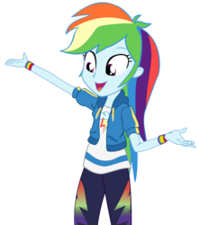 Size: 2839x3208 | Tagged: dead source, safe, artist:rarespirit611, rainbow dash, equestria girls, g4, my little pony equestria girls: better together, the last day of school, clothes, female, high res, open mouth, pants, simple background, solo, transparent background, vector, wristband