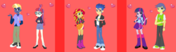 Size: 2248x668 | Tagged: safe, artist:owletbrigthness, comet tail, flash sentry, moondancer, sunset shimmer, twilight sparkle, equestria girls, g4, eqg promo pose set, female, male, moontracker, ship:cometlight, ship:flashimmer, shipping, straight