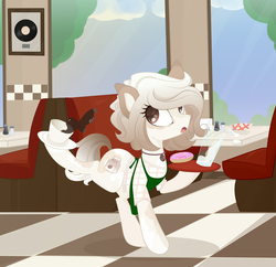 Size: 3708x3591 | Tagged: safe, artist:xsatanielx, oc, oc only, pony, rcf community, apron, clothes, coffee, cup, donut, food, high res, milk, solo, tray, waitress