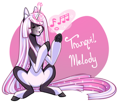 Size: 800x694 | Tagged: safe, artist:cinnamontwistz, oc, oc only, oc:tranquil melody, pony, unicorn, magic, music notes, sitting, solo