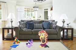 Size: 2048x1357 | Tagged: safe, artist:php77, editor:php77, sunset shimmer, twilight sparkle, pony, equestria girls, g4, baby, baby pony, real life background
