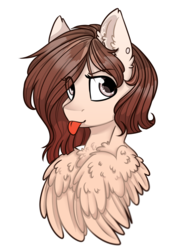 Size: 967x1240 | Tagged: safe, artist:lazycloud, oc, oc only, pegasus, pony, bust, female, mare, portrait, simple background, solo, tongue out, transparent background